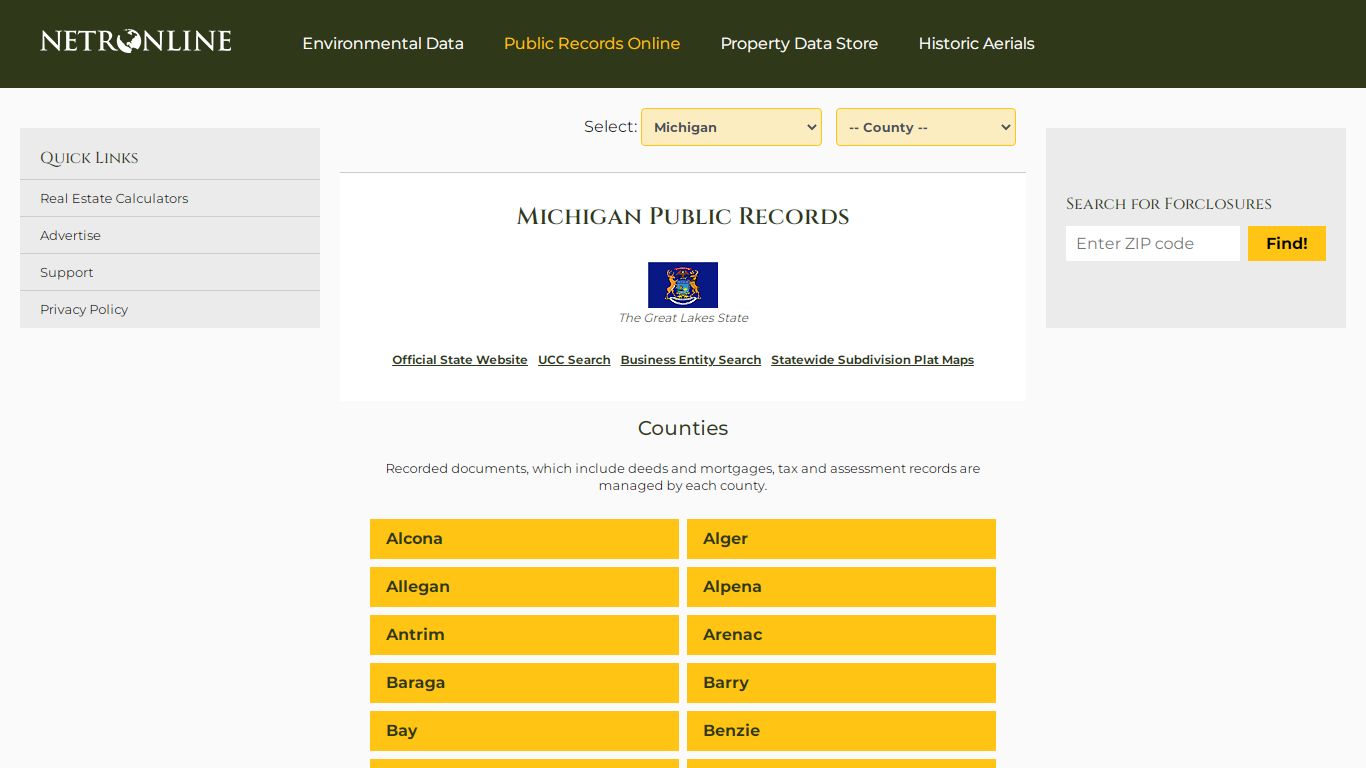 Michigan Public Records Online Directory - NETROnline.com